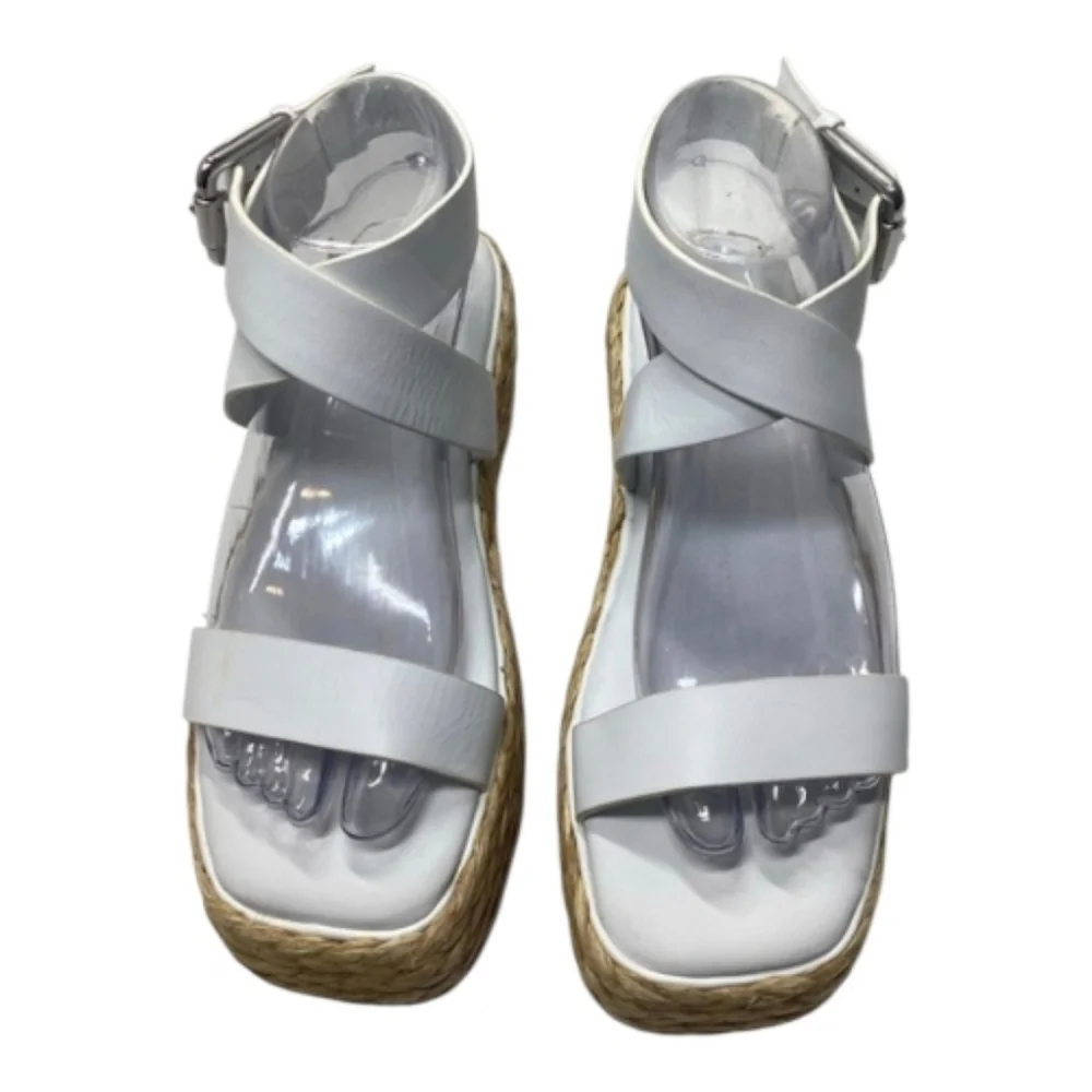 Donna Karan White Platform Espadrille Sandals - Women's Strappy Ankle Buckle